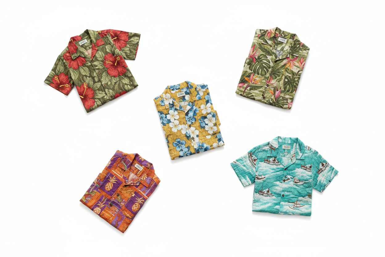 Mix camicie hawaiane a maniche corte vintage, stile minimal